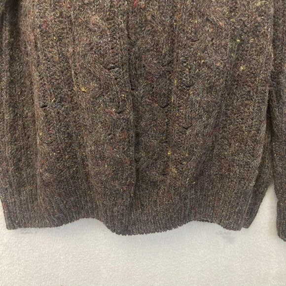 Vintage 90s Fisherman Knit Wool Blend Sweater Mens XL Brown Donegal Flecks Cable - Picture 8 of 15